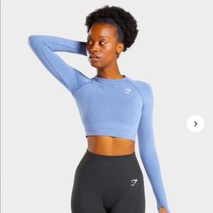 Gymshark 2.0 Seamless Long Sleeve Crop. Color Blue Marl. Size Small